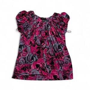 Style & Co. Pink Black Gray Swirl Print Short Sleeve Blouse
